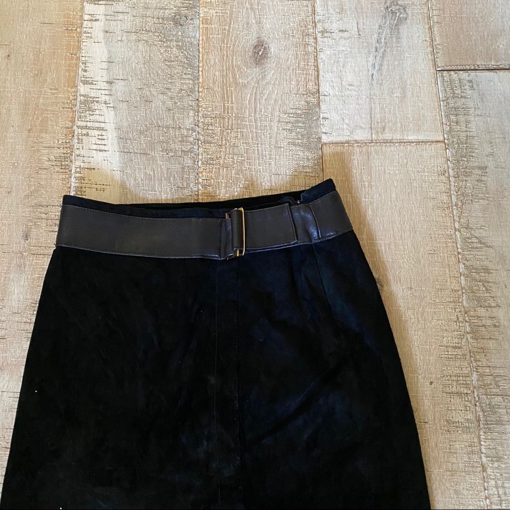 B.S.L black 100% suede leather midi skirt 4